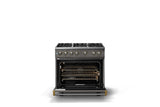 36"W. Sealed Burner Gas Range (Burner: 6b, Finish: Damascus Gray, Trim: Brushed Brass, Fuel: Natural Gas)