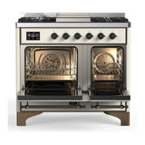 ILVE UMD40FNR3AWB Majestic III 40 inch Dual Fuel Range with 6 Burners and Griddle, Dual Function Burner up to 25,000 BTU (Natural Gas, Triple Glass Door, Antique White, Burnished)