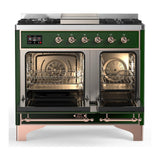 ILVE UMD40FNR3EGPLP Majestic III 40 inch Dual Fuel Range with 6 Burners and Griddle, Dual Function Burner up to 25,000 BTU (Liquid Propane, Triple Glass Door, Emerald Green, Copper)
