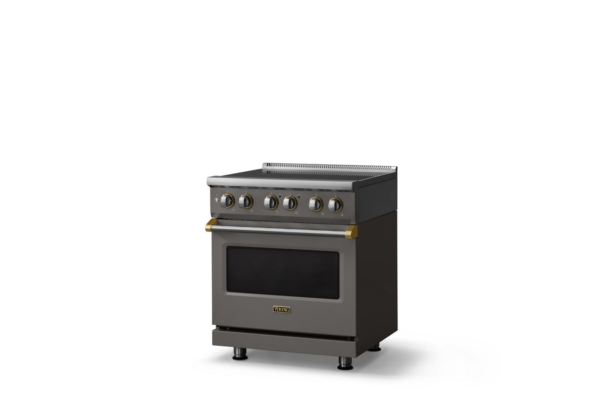 30"W. Induction Range (Finish: Damascus Gray, Trim: Brushed Brass)
