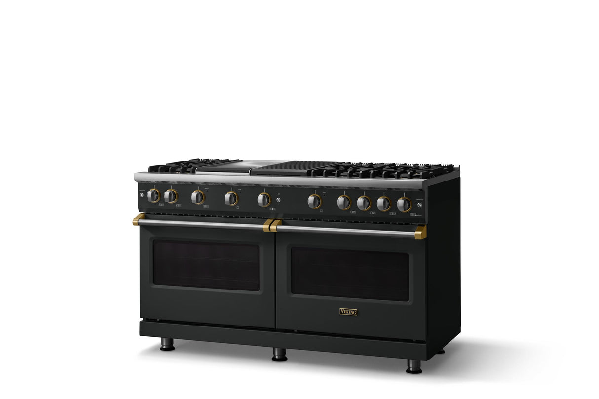 60"W. Sealed Burner Gas Range (Finish: Antique Bronze, Trim: Polished Chrome, Fuel: Propane)
