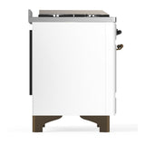 ILVE UM60FSQNR3WHBLP Majestic III 60 inch Dual Fuel Range with 7 Burners, Griddle and French Top, Dual Function Burner with up to 25,000 BTU (Liquid Propane, Solid Door, White, Burnished)