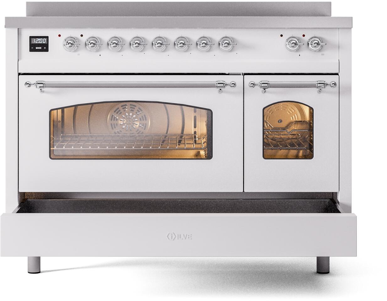 Nostalgie II 48 Inch Electric Freestanding Range in White with Chrome Trim