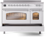 Nostalgie II 48 Inch Electric Freestanding Range in White with Chrome Trim