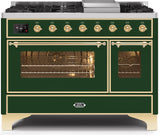 Majestic II 48 Inch Dual Fuel Liquid Propane Freestanding Range in Emerald Green with Brass Trim