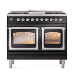 ILVE UND40FNMPBKCLP Nostalgie II Noblesse 40 inch Dual Fuel Range (Liquid Propane, Triple Glass Door, Glossy Black, Chrome)