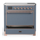 ILVE UMIB36QNR3BGP Majestic III 36 inch Induction Range with 6 Elements, 3.5 cu. ft. Total Oven Capacity (Solid Door, Blue Grey, Copper)