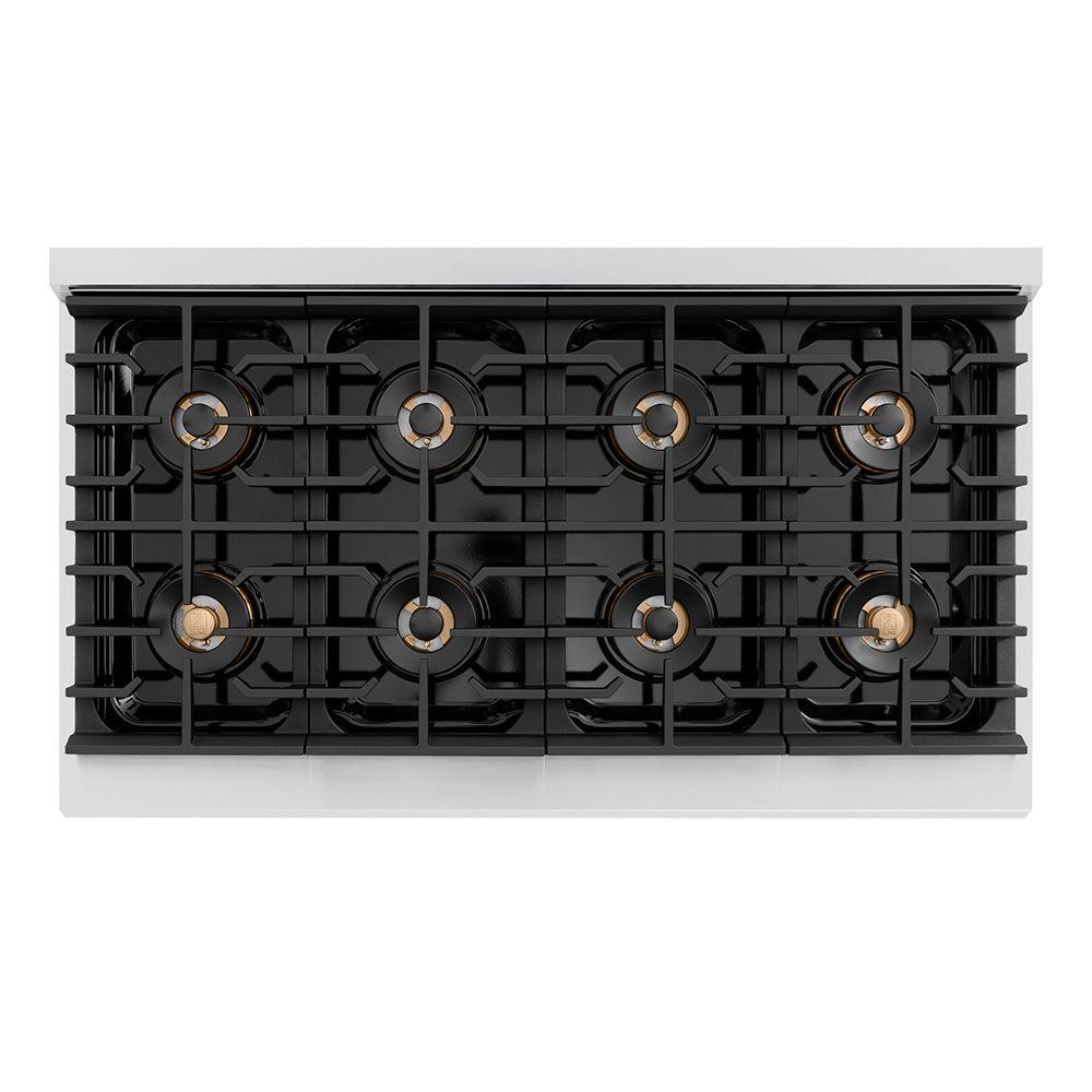 ZLINE Autograph Edition 48 in. 6.7 cu. ft. Paramount Gas Range with 8 Burner DuoPro? Cooktop and Dual Ovens with Black Matte Doors and Champagne Bronze Accents (PSGRZ-BLM-48-CB)
