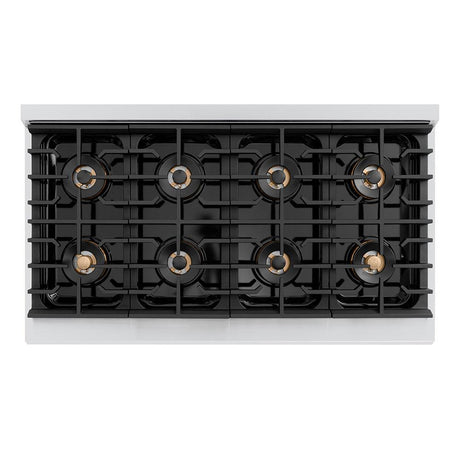 ZLINE Autograph Edition 48 in. 6.7 cu. ft. Paramount Gas Range with 8 Burner DuoPro? Cooktop and Dual Ovens with Black Matte Doors and Champagne Bronze Accents (PSGRZ-BLM-48-CB)