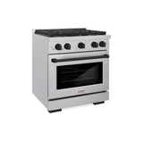 ZLINE Autograph Edition 30 in. 4.2 cu. ft. 4 Burner Gas Range with Convection Gas Oven in DuraSnow' Stainless Steel and Matte Black Accents (SGRSZ-30-MB)