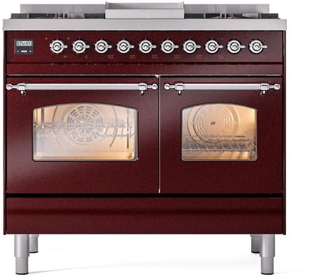 Nostalgie II 40 Inch Dual Fuel Liquid Propane Freestanding Range in Burgundy with Chrome Trim