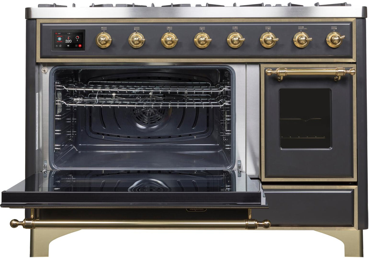 Majestic II 48 Inch Dual Fuel Liquid Propane Freestanding Range in Matte Graphite with Brass Trim
