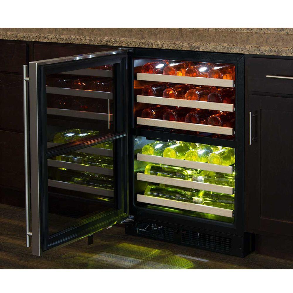 24-In Built-In High Efficiency Dual Zone Wine Refrigerator with Door Style - Stainless Steel Frame Glass, Door Swing - Left