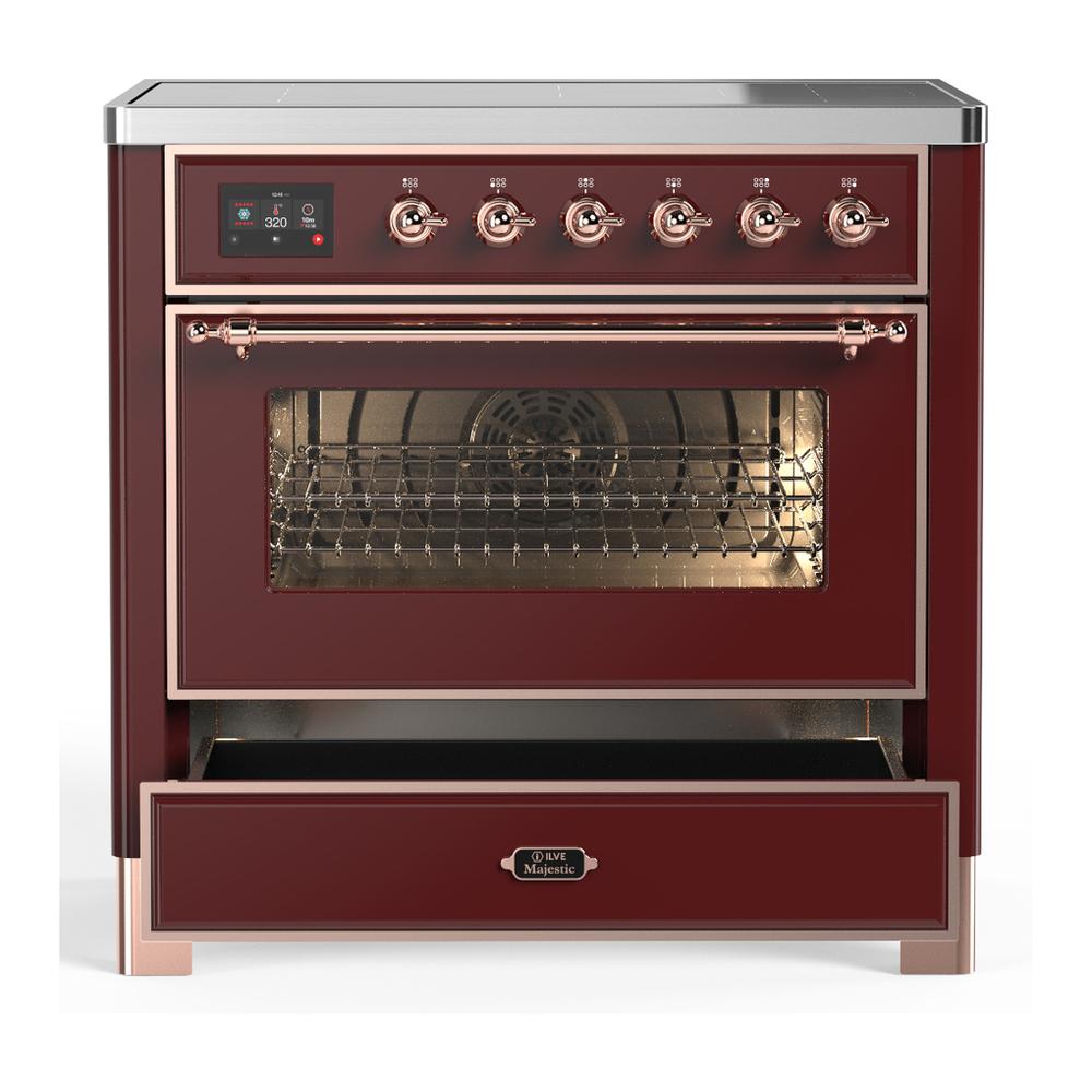 ILVE UMIB36NR3BUP Majestic III 36 inch Induction Range with 6 Elements, 3.5 cu. ft. Total Oven Capacity (Triple Glass Door, Burgundy, Copper)