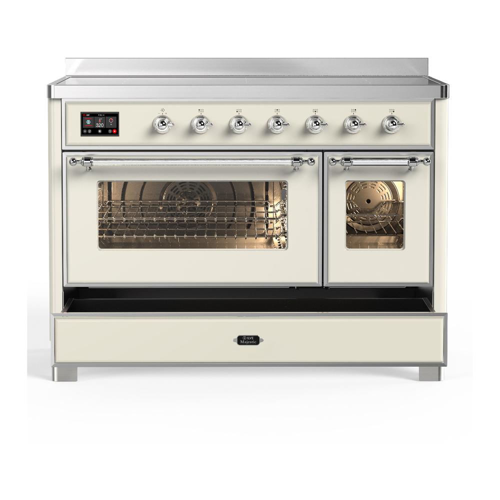 ILVE UMIB48NR3AWC Majestic III 48 inch Induction Range with 6 Elements, 5.02 cu. ft. Total Oven Capacity (Triple Glass Door, Antique White, Chrome)