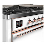 ILVE UM60FQNR3WHPLP Majestic III 60 inch Dual Fuel Range with 9 Burners and Griddle, Dual Function Burner up to 25,000 BTU (Liquid Propane, Solid Door, White, Copper)
