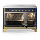 ILVE UMIB48NR3MBG Majestic III 48 inch Induction Range with 6 Elements, 5.02 cu. ft. Total Oven Capacity (Triple Glass Door, Midnight Blue, Brass)