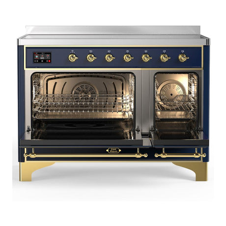 ILVE UMIB48NR3MBG Majestic III 48 inch Induction Range with 6 Elements, 5.02 cu. ft. Total Oven Capacity (Triple Glass Door, Midnight Blue, Brass)