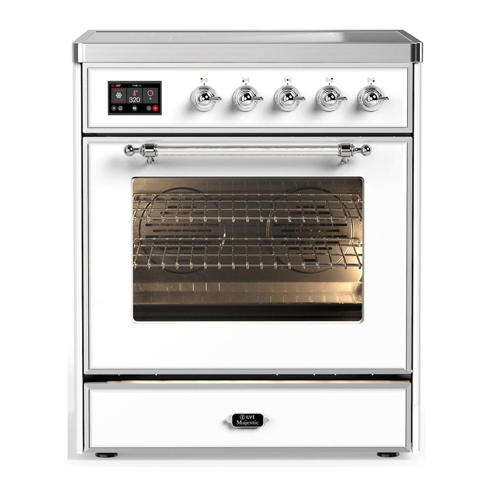 ILVE UMIB30NR3WHC Majestic III 30 inch Induction Range with 4 Elements, 4 cu. ft. Oven Capacity (Triple Glass Door, White, Chrome)