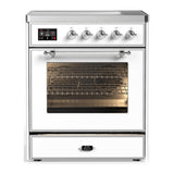 ILVE UMIB30NR3WHC Majestic III 30 inch Induction Range with 4 Elements, 4 cu. ft. Oven Capacity (Triple Glass Door, White, Chrome)