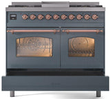 Nostalgie II 40 Inch Dual Fuel Liquid Propane Freestanding Range in Blue Grey with Copper Trim