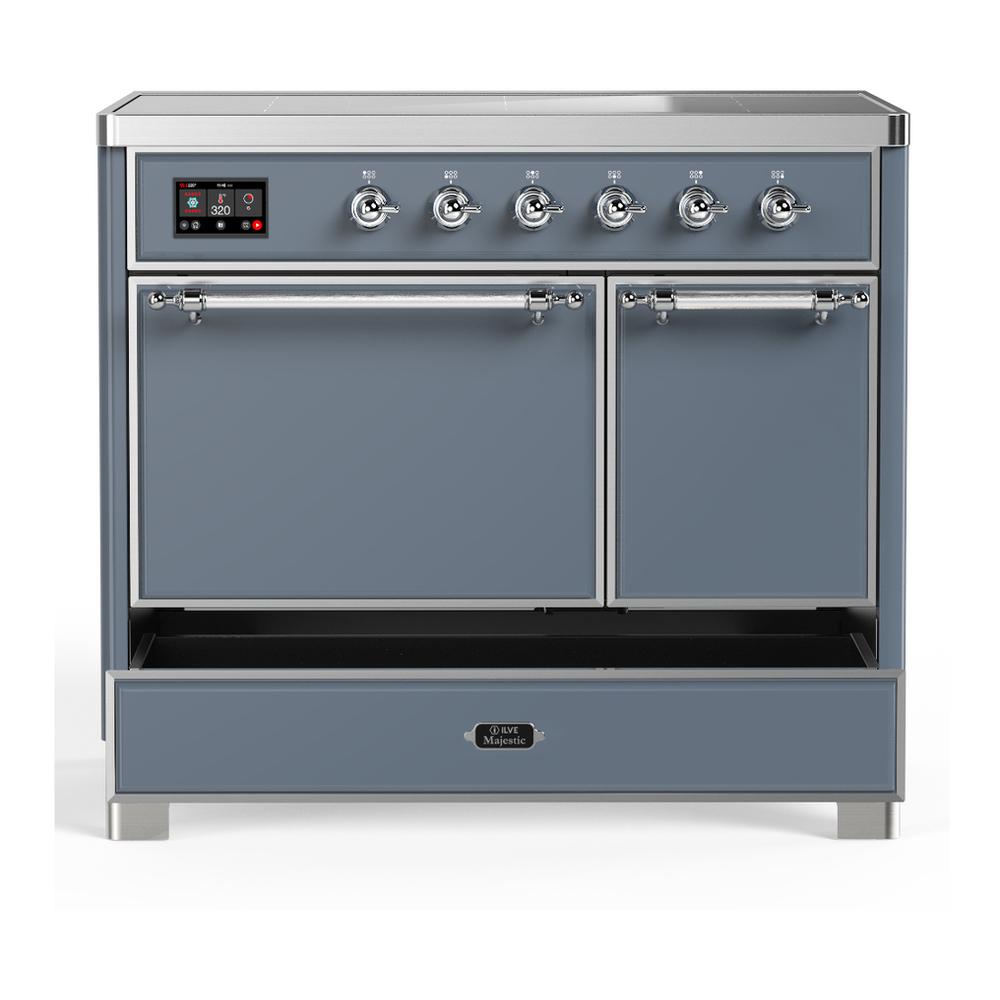 ILVE UMDIB40QNR3BGC Majestic III 40 inch Induction Range with 6 Elements, 3.82 cu. ft. Total Oven Capacity (Solid Door, Blue Grey, Chrome)