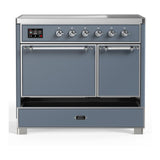 ILVE UMDIB40QNR3BGC Majestic III 40 inch Induction Range with 6 Elements, 3.82 cu. ft. Total Oven Capacity (Solid Door, Blue Grey, Chrome)