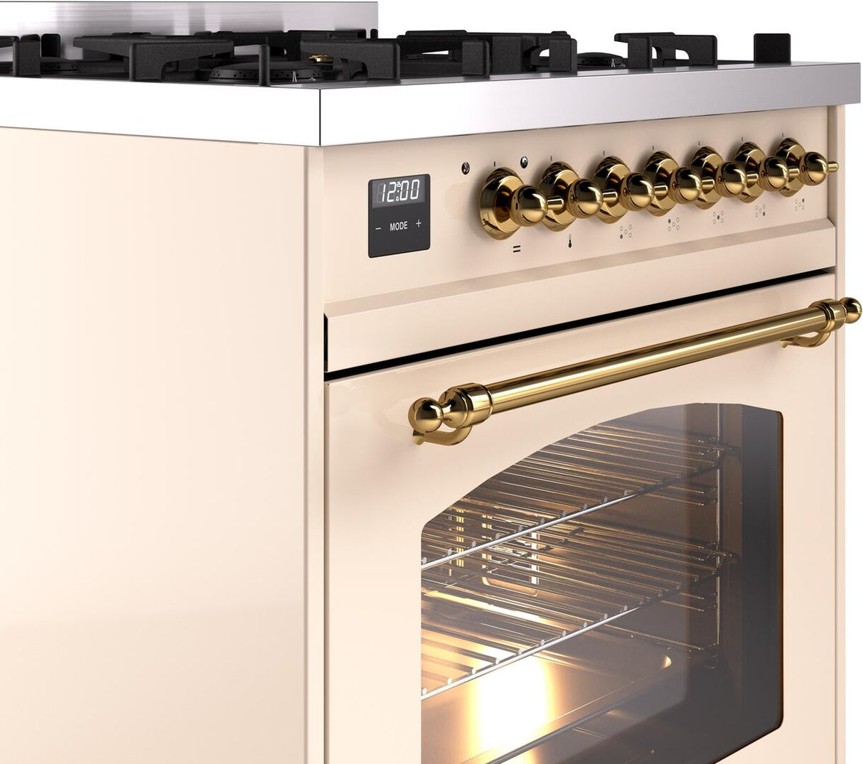 Nostalgie II 30 Inch Dual Fuel Liquid Propane Freestanding Range in Antique White with Brass Trim