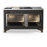 ILVE UM60FSQNR3MGB Majestic III 60 inch Dual Fuel Range with 7 Burners, Griddle and French Top, Dual Function Burner with up to 25,000 BTU (Natural Gas, Solid Door, Graphite Matte, Burnished)