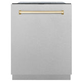ZLINE Autograph Edition 24" 3rd Rack Top Touch Control Tall Tub Dishwasher in DuraSnow Stainless Steel with Accent Handle, 45dBa (DWMTZ-SN-24) [Color: Gold]