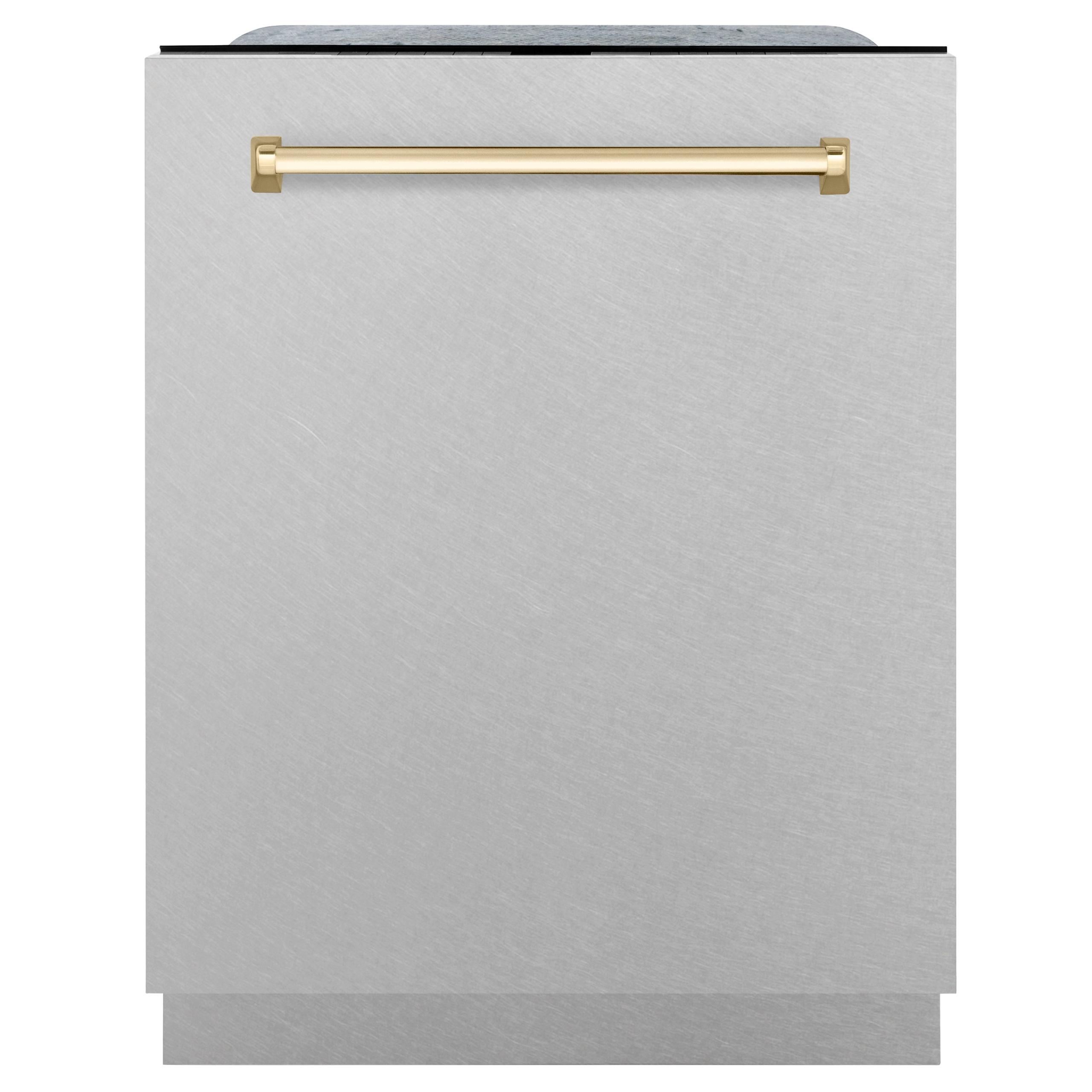 ZLINE Autograph Edition 24" 3rd Rack Top Touch Control Tall Tub Dishwasher in DuraSnow Stainless Steel with Accent Handle, 45dBa (DWMTZ-SN-24) [Color: Gold]