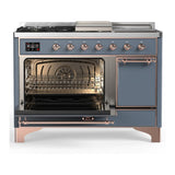 ILVE UM48FSQNR3BGPLP Majestic III 48 inch Dual Fuel Range with 5 Black Brass Burners, Griddle and French Top, Dual Function Burner up to 25,000 BTU (Liquid Propane, Solid Door, Blue Grey, Copper)