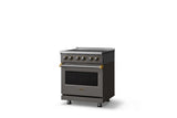 30"W. Electric Range (Finish: Damascus Gray, Trim: Brushed Brass)