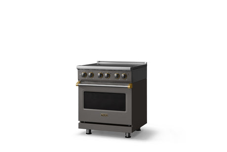 30"W. Electric Range (Finish: Damascus Gray, Trim: Brushed Brass)