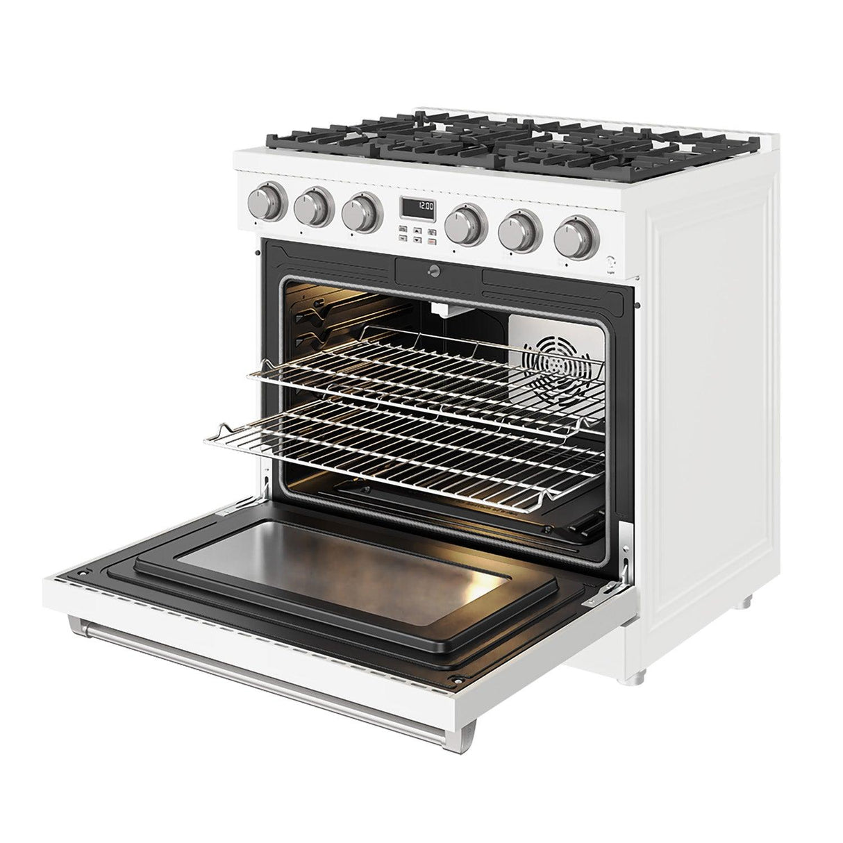 36 Inch Gas Range In White - Contemporary Professional