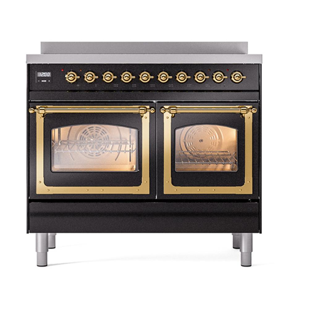 ILVE UNDI406NMPBKG Nostalgie II Noblesse 40 inch Induction Range (Triple Glass Door, Glossy Black, Brass)