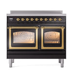 ILVE UNDI406NMPBKG Nostalgie II Noblesse 40 inch Induction Range (Triple Glass Door, Glossy Black, Brass)