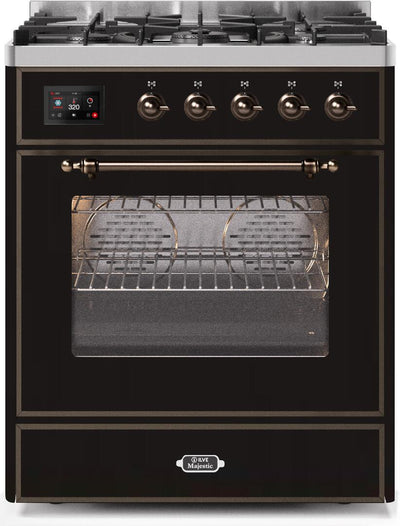 Majestic II 30 Inch Dual Fuel Liquid Propane Freestanding Range in Glossy Black with Bronze Trim