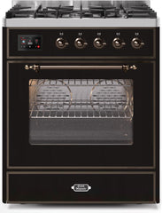 Majestic II 30 Inch Dual Fuel Liquid Propane Freestanding Range in Glossy Black with Bronze Trim