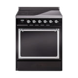 ILVE UNI304QNMPBKC Nostalgie II Noblesse 30 inch Induction Range (Solid Door, Glossy Black, Chrome)