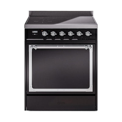 ILVE UNI304QNMPBKC Nostalgie II Noblesse 30 inch Induction Range (Solid Door, Glossy Black, Chrome)