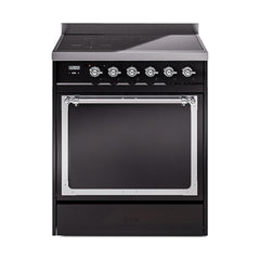 ILVE UNI304QNMPBKC Nostalgie II Noblesse 30 inch Induction Range (Solid Door, Glossy Black, Chrome)