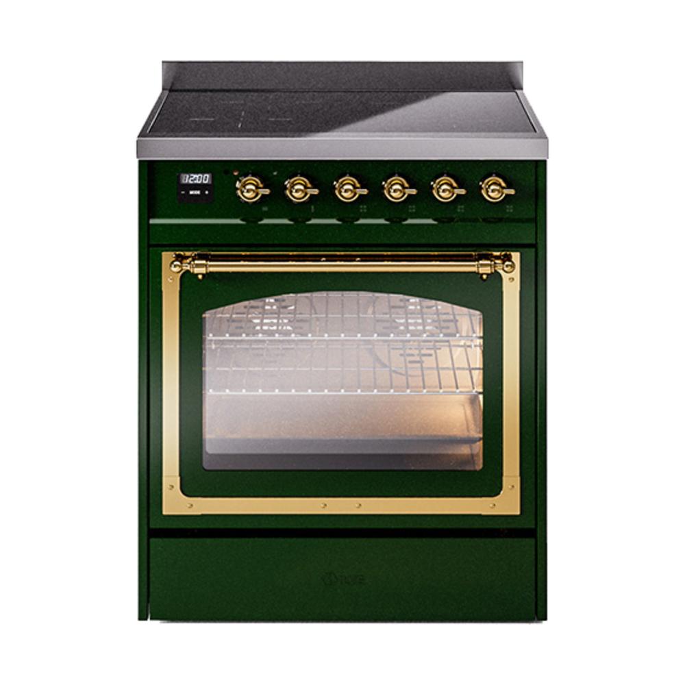 ILVE UNI304NMPEGG Nostalgie II Noblesse 30 inch Induction Range (Triple Glass Door, Emerald Green, Brass)
