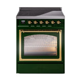 ILVE UNI304NMPEGG Nostalgie II Noblesse 30 inch Induction Range (Triple Glass Door, Emerald Green, Brass)