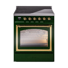 ILVE UNI304NMPEGG Nostalgie II Noblesse 30 inch Induction Range (Triple Glass Door, Emerald Green, Brass)