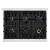 ZLINE 36 in. 5.2 cu. ft. Select Dual Fuel Range with 6 Burner Gas Cooktop and Electric Convection Oven in DuraSnow' Stainless Steel with Black Matte Door (HDRS-BLM-36)