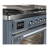 ILVE UM60FSNR3BGCLP Majestic III 60 inch Dual Fuel Range with 7 Burners, Griddle and French Top, Dual Function Burner with up to 25,000 BTU (Liquid Propane, Triple Glass Door, Blue Grey, Chrome)