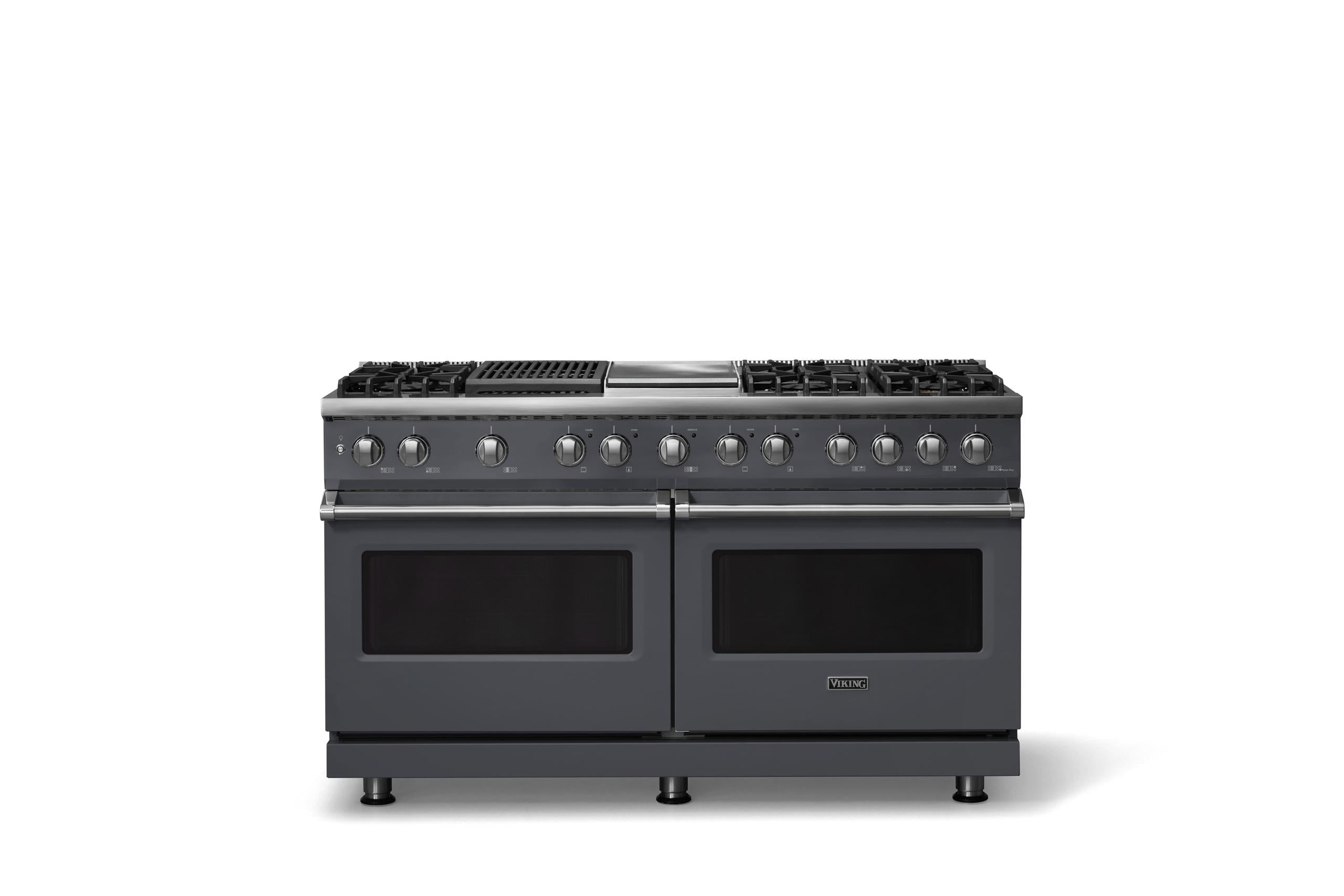 60"W.Dual Fuel Range (Finish: Cast Black, Trim: Polished Chrome, Fuel: Propane)