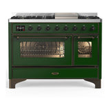 ILVE UM48FNR3EGBLP Majestic III 48 inch Dual Fuel Range with 8 Burners and Griddle, Dual Function Burner up to 25,000 BTU (Liquid Propane, Triple Glass Door, Emerald Green, Burnished)
