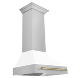 30 in. ZLINE Autograph Edition DuraSnow Stainless Steel Range Hood with White Matte Shell and Accented Handle (8654SNZ-WM30) [Color: Champagne Bronze]